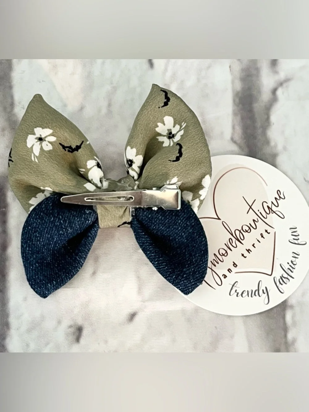 Butterfly Hair Bows, Floral Fabric Hair Accessories (3 Inch) upcycled denim